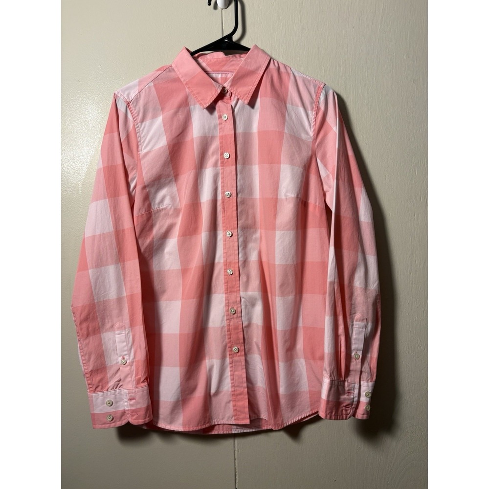 Talbots Coastal Prep Pink Buffalo Check Button Up Shirt Cottagecore Preppy S